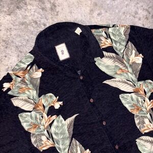 Jamaica Jaxx Camp Shirt Mens Large Black Floral Print Silk Hawaiian Button Up